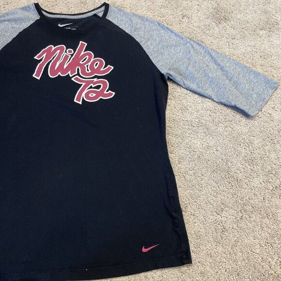 Nike 72 Baseball Shirt Youth XL Black Red Cotton Raglan Sleeves Spellout Y2K - Picture 2 of 9